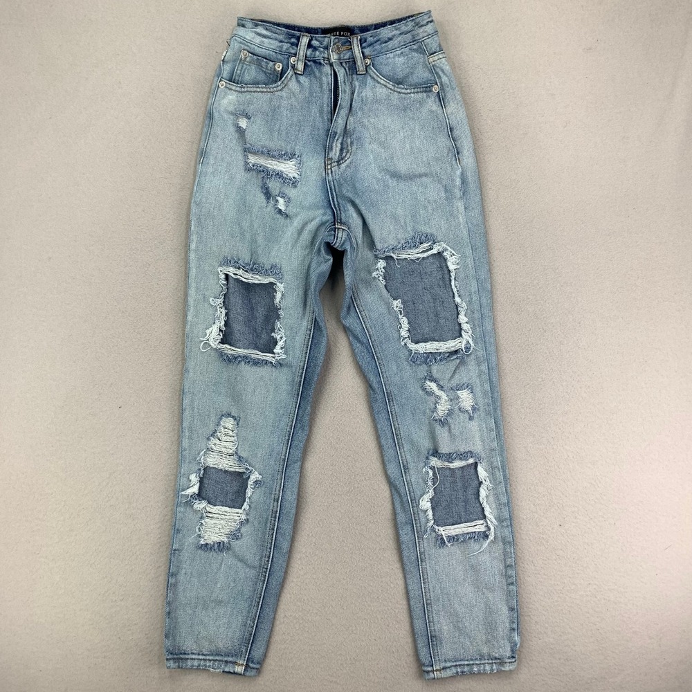 White Fox Jeans Womens XS Light Wash Distressed High Rise Straight‎ Leg
